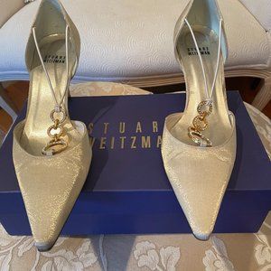 Stuart Weitzman Duchess Pump Taupe Satin 6 1/2 M